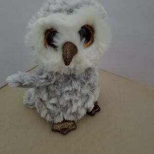 Ty Plush Owl Toy - White and Gray with Gold Accents